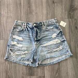 Free People Blue Distressed Denim Cut-Offs